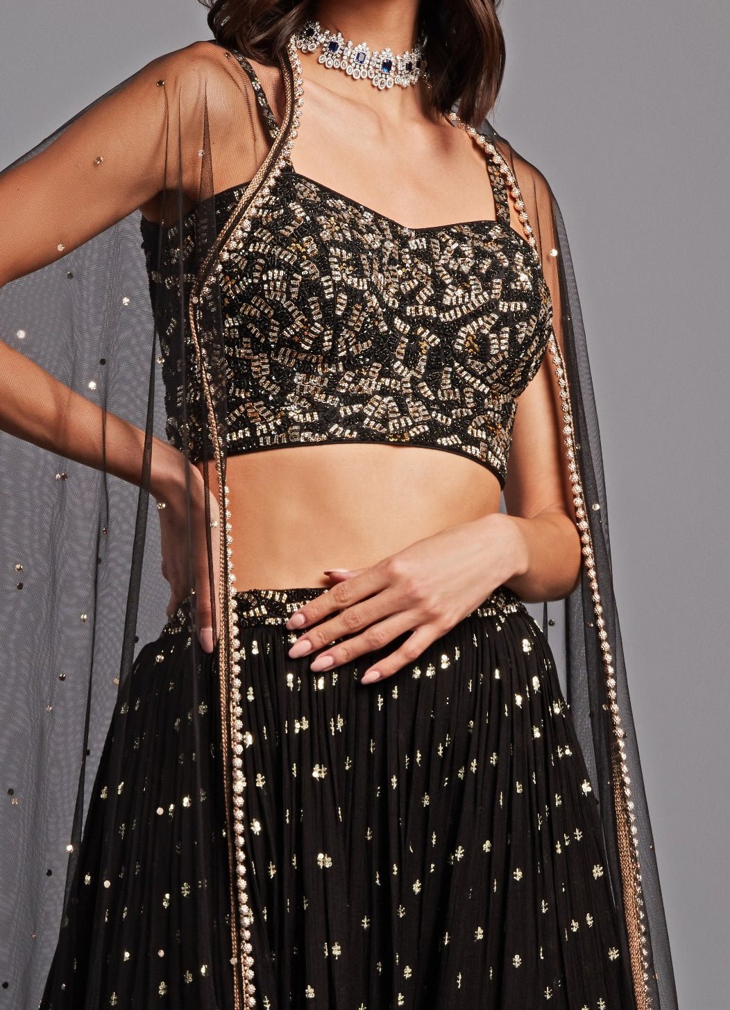 Sira Black Sequence Set Chamee n Palak - Fabilicious Fashion