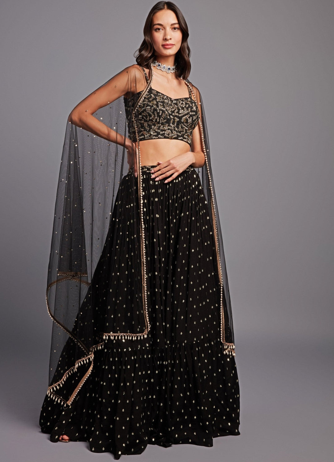Sira Black Sequence Set Chamee n Palak - Fabilicious Fashion