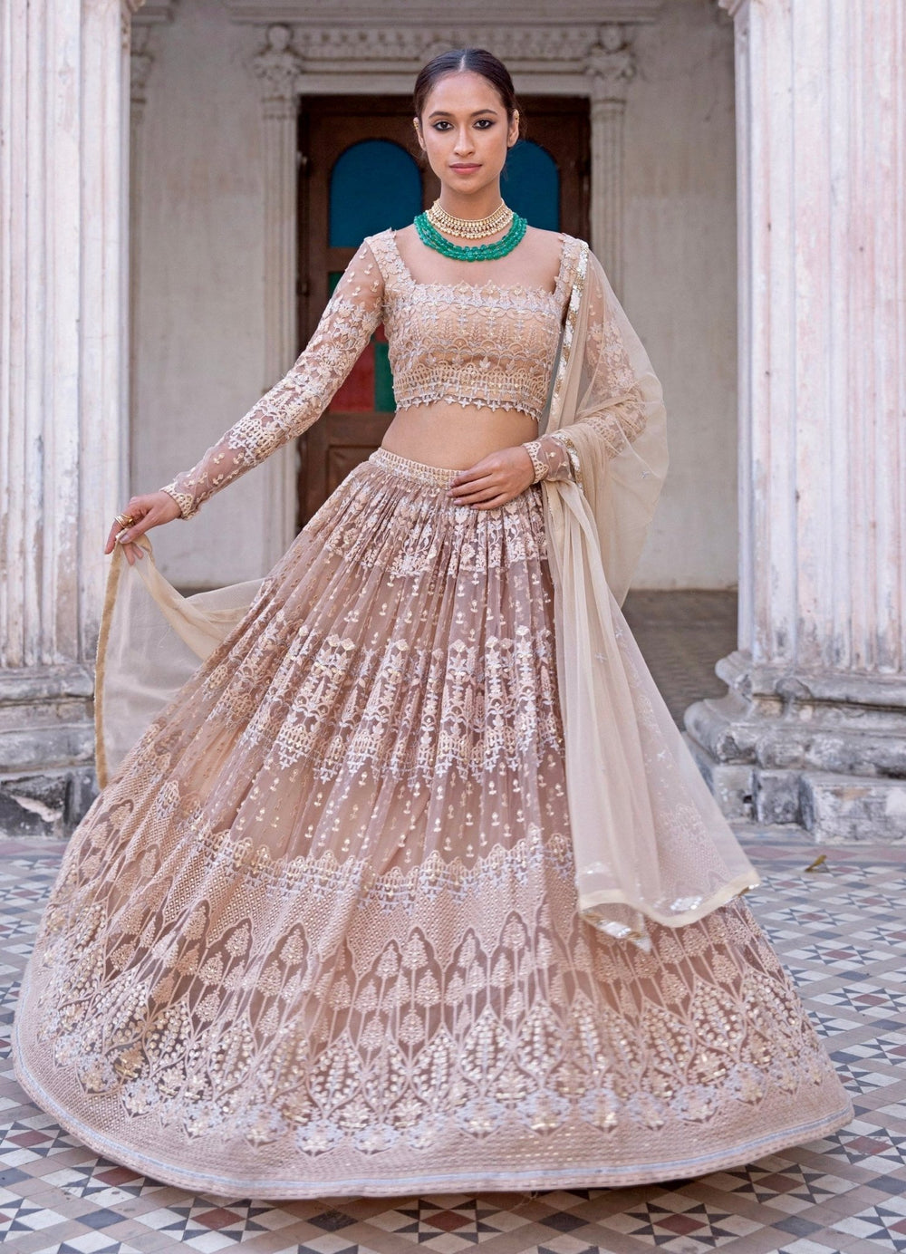 Sitara Nude Gold Lehenga Set Renee - Fabilicious Fashion