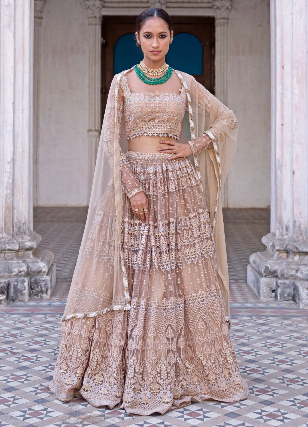 Sitara Nude Gold Lehenga Set Renee - Fabilicious Fashion