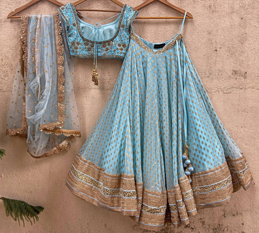 Sky Blue Embroidered Set Priti Sahni - Fabilicious Fashion