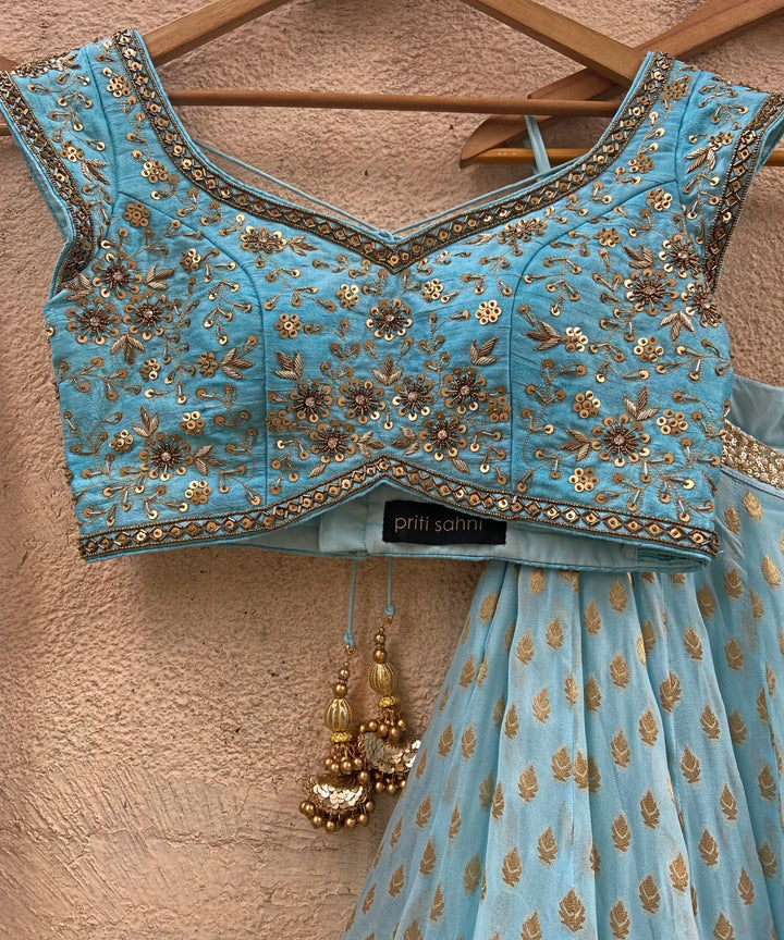 Sky Blue Embroidered Set Priti Sahni - Fabilicious Fashion