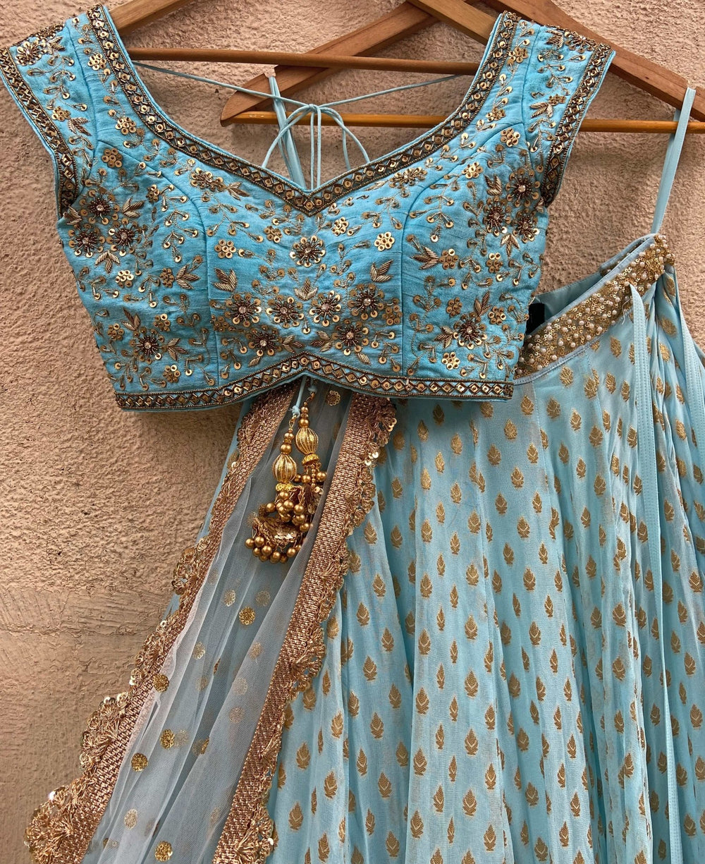 Sky Blue Embroidered Set Priti Sahni - Fabilicious Fashion