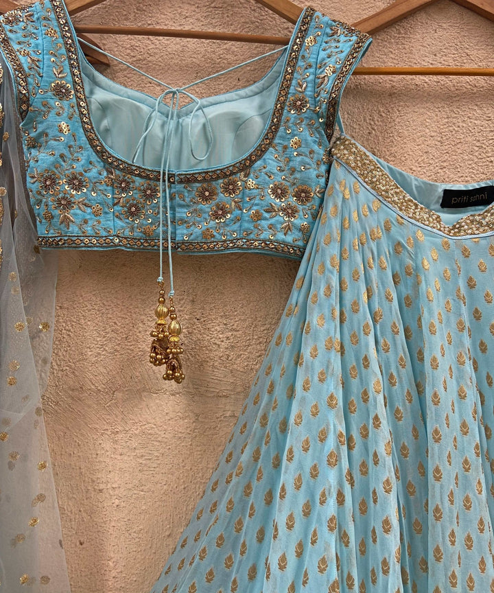 Sky Blue Embroidered Set Priti Sahni - Fabilicious Fashion