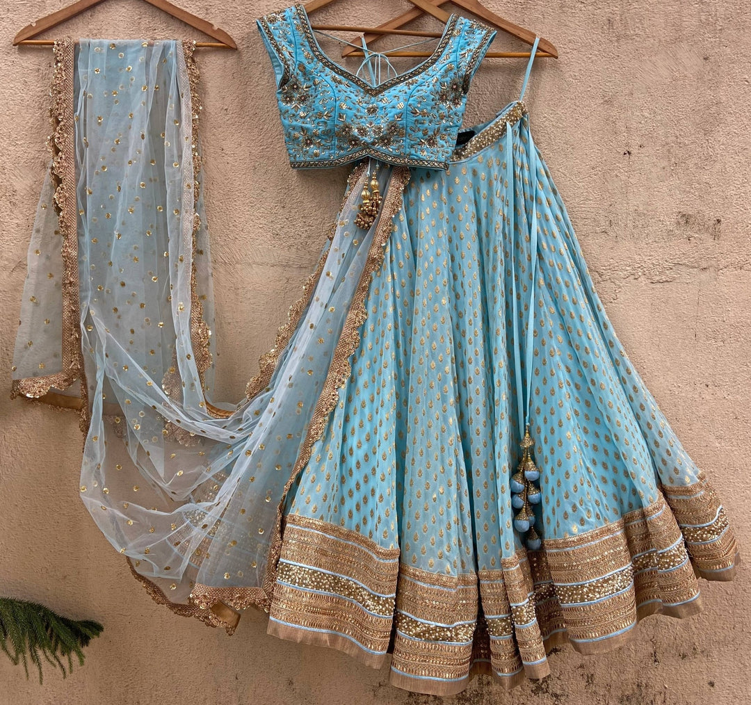 Sky Blue Embroidered Set Priti Sahni - Fabilicious Fashion