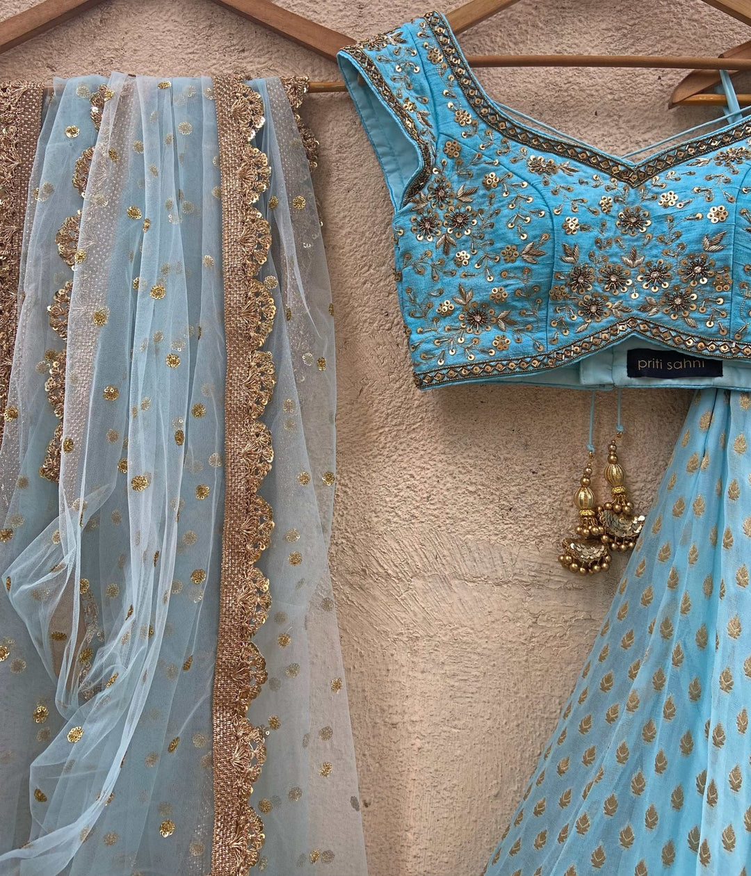 Sky Blue Embroidered Set Priti Sahni - Fabilicious Fashion
