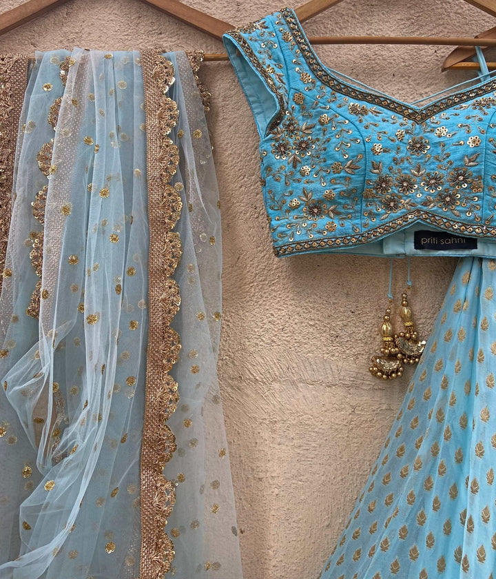 Sky Blue Embroidered Set Priti Sahni - Fabilicious Fashion