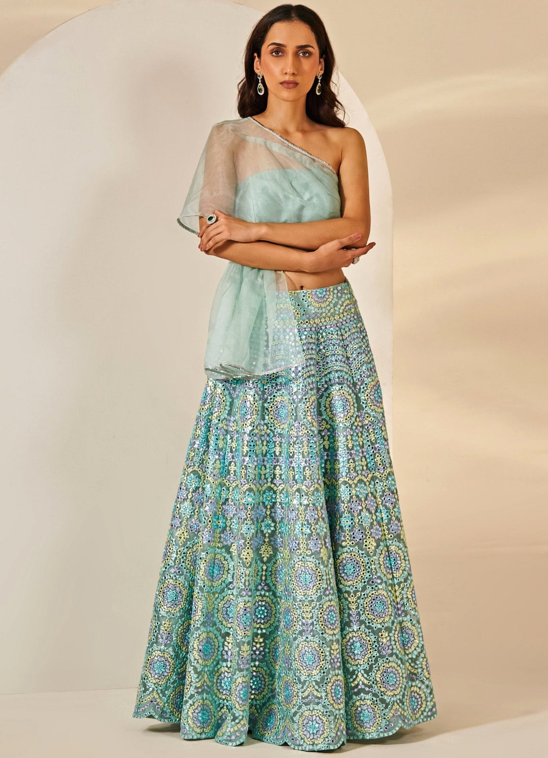 Sky Blue Foil Organza Lehenga Set Studio Iris - Fabilicious Fashion