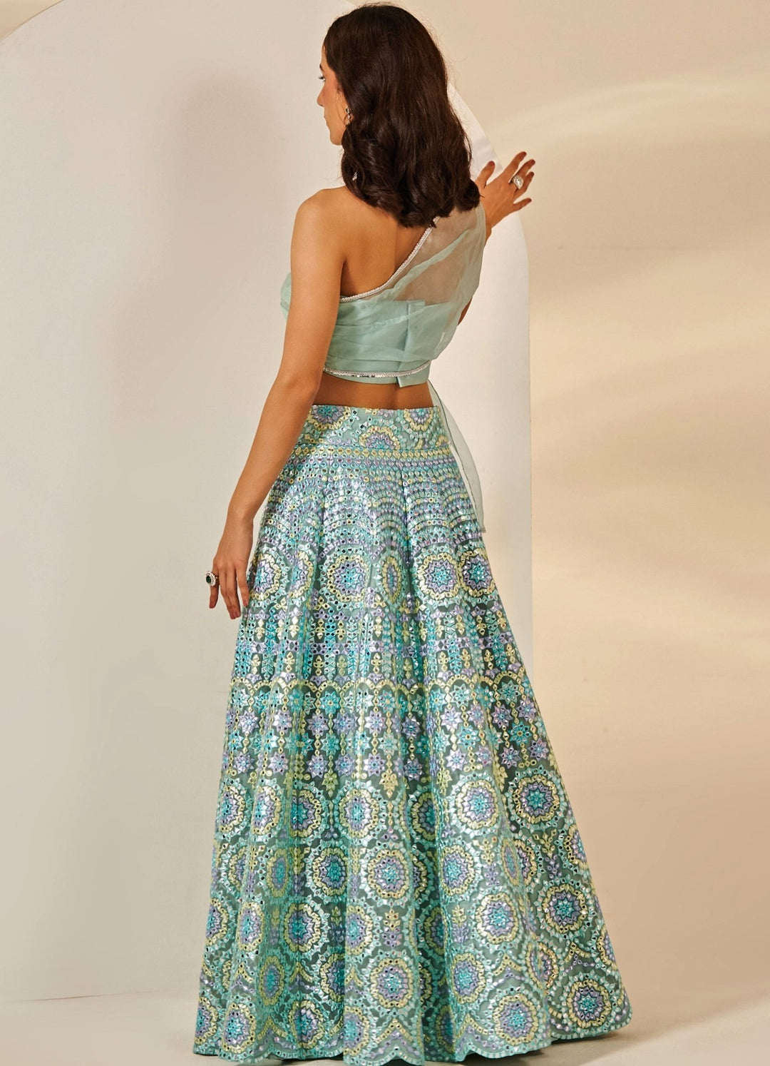 Sky Blue Foil Organza Lehenga Set Studio Iris - Fabilicious Fashion
