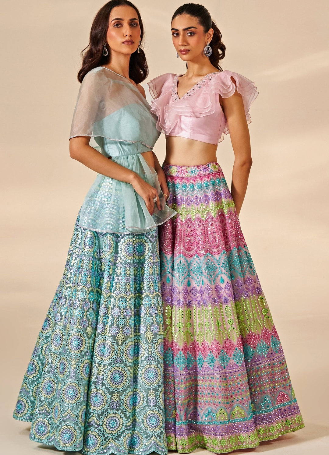 Sky Blue Foil Organza Lehenga Set Studio Iris - Fabilicious Fashion