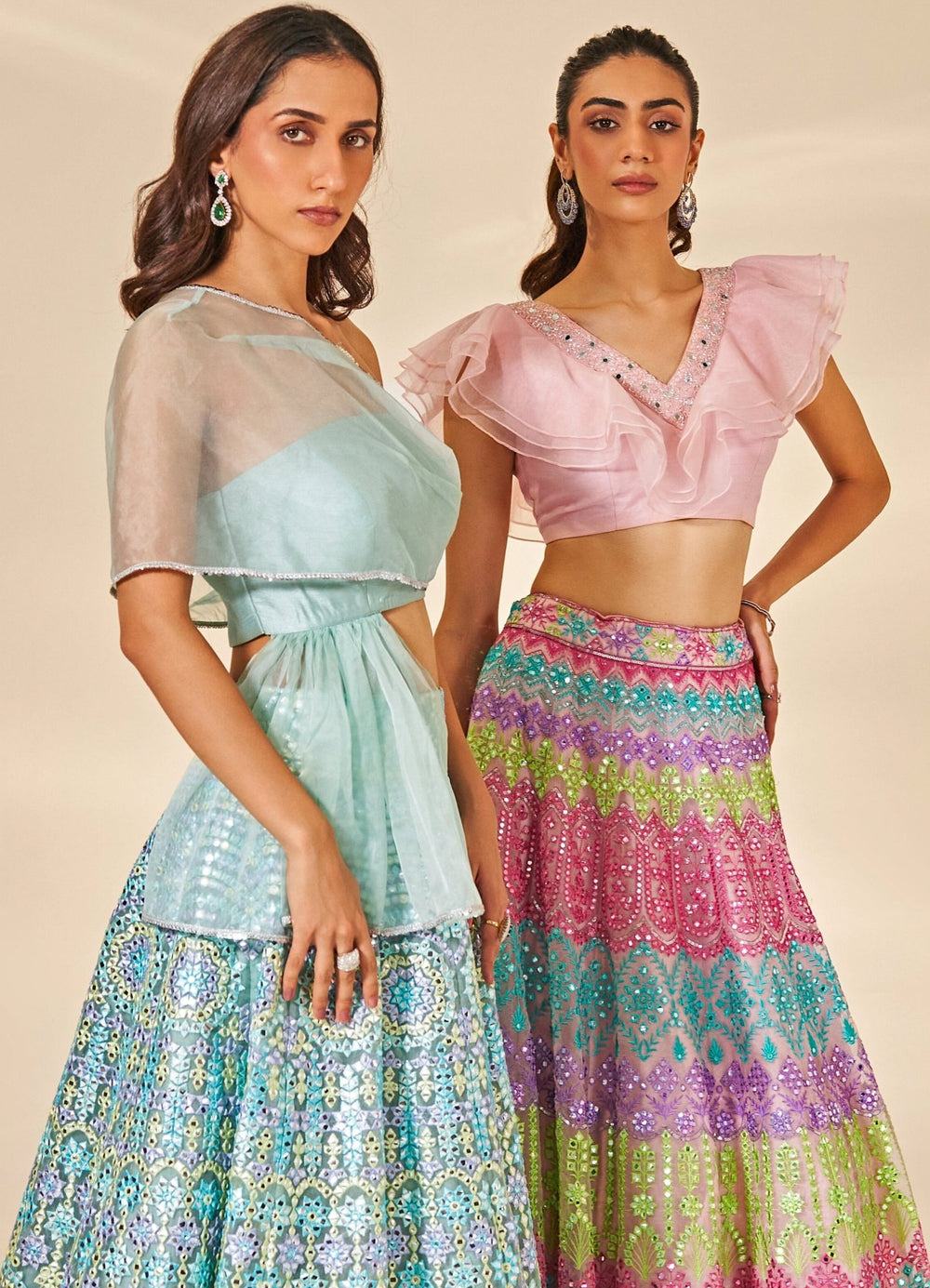 Sky Blue Foil Organza Lehenga Set Studio Iris - Fabilicious Fashion