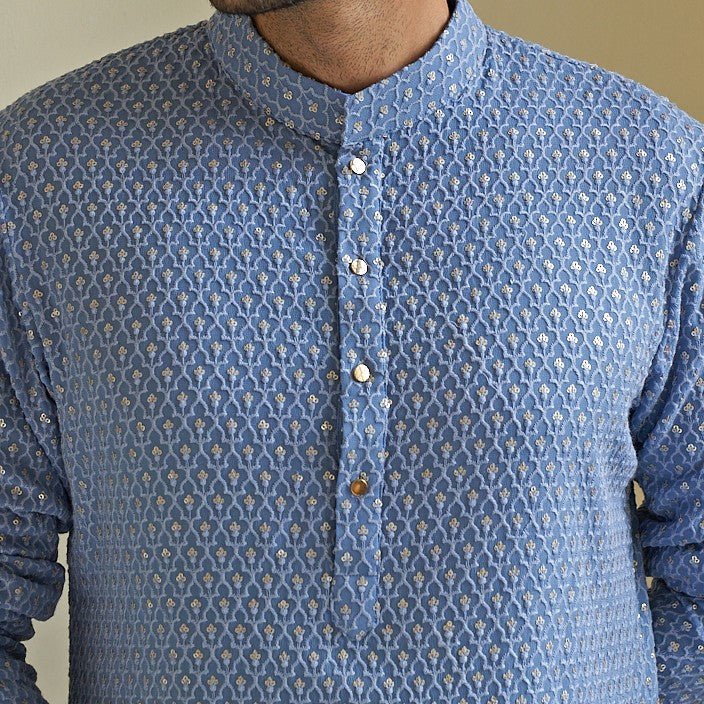 Sky Blue Kurta Set Contrast by Parth - Fabilicious Fashion