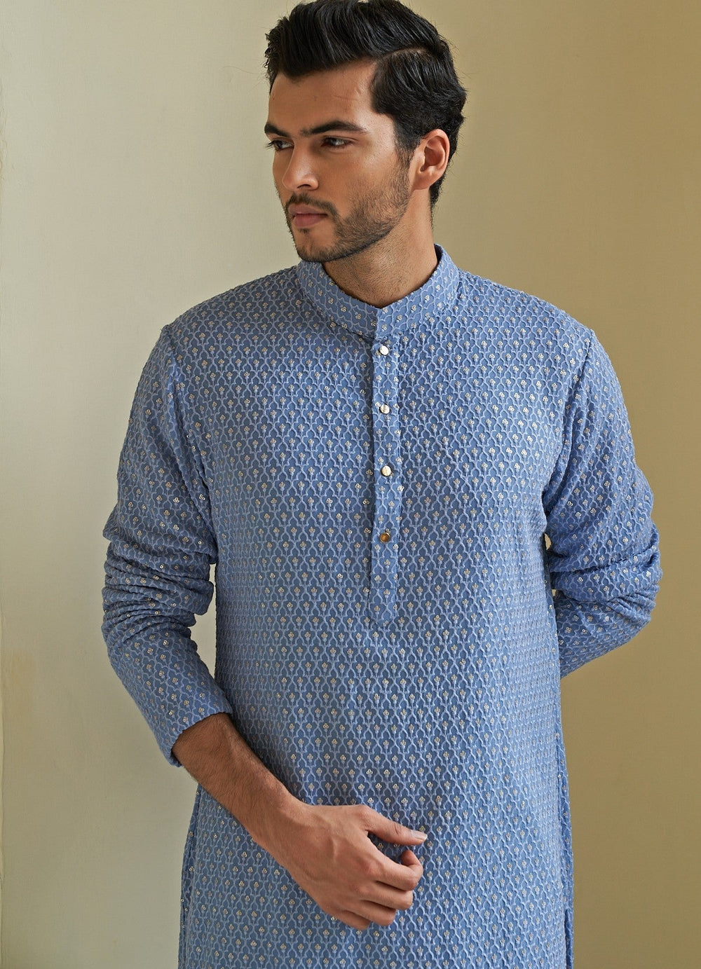Sky Blue Kurta Set Contrast by Parth - Fabilicious Fashion