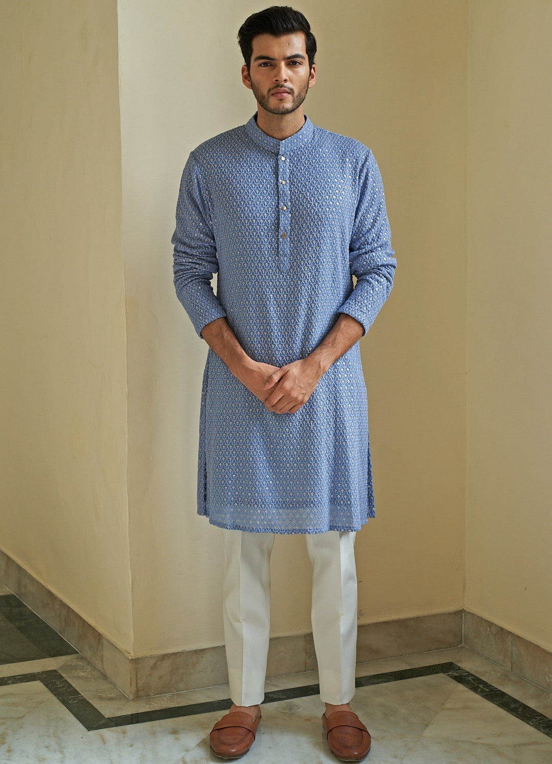 Sky Blue Kurta Set Contrast by Parth - Fabilicious Fashion