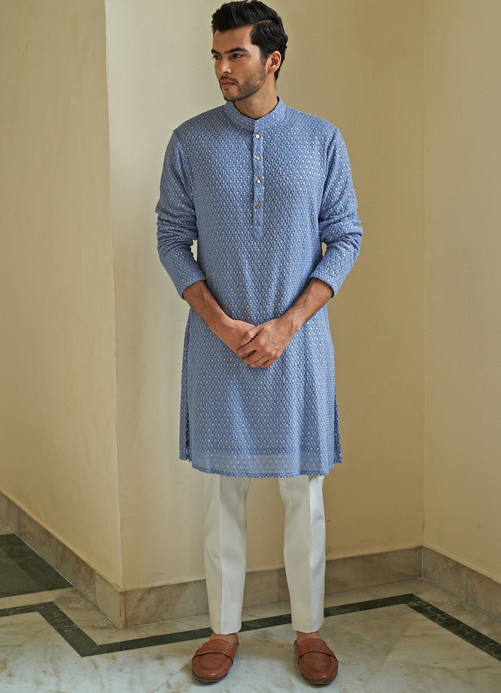 Sky Blue Kurta Set Contrast by Parth - Fabilicious Fashion