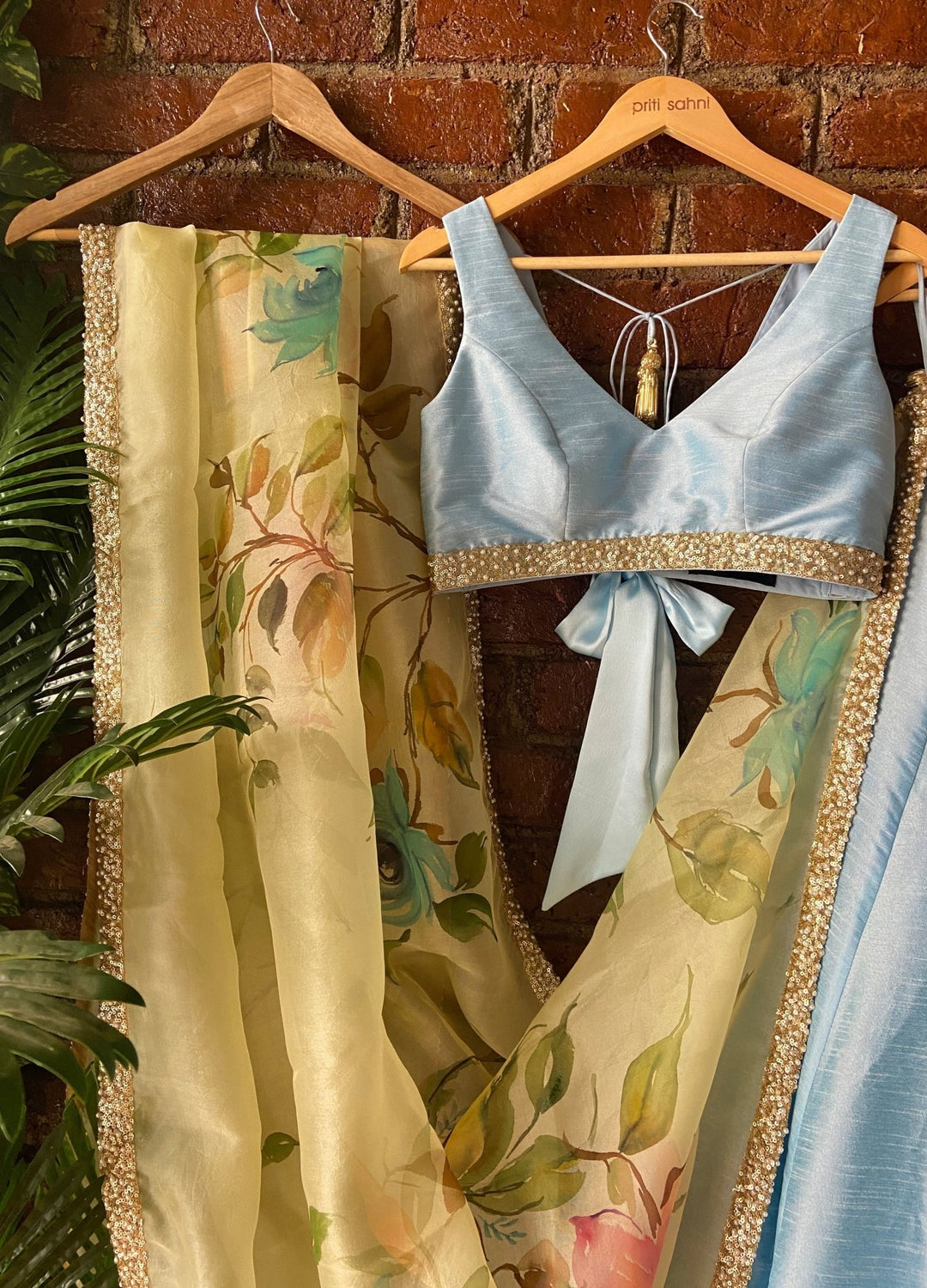 Sky Blue Silk Lehenga Set With Printed Dupatta Priti Sahni - Fabilicious Fashion