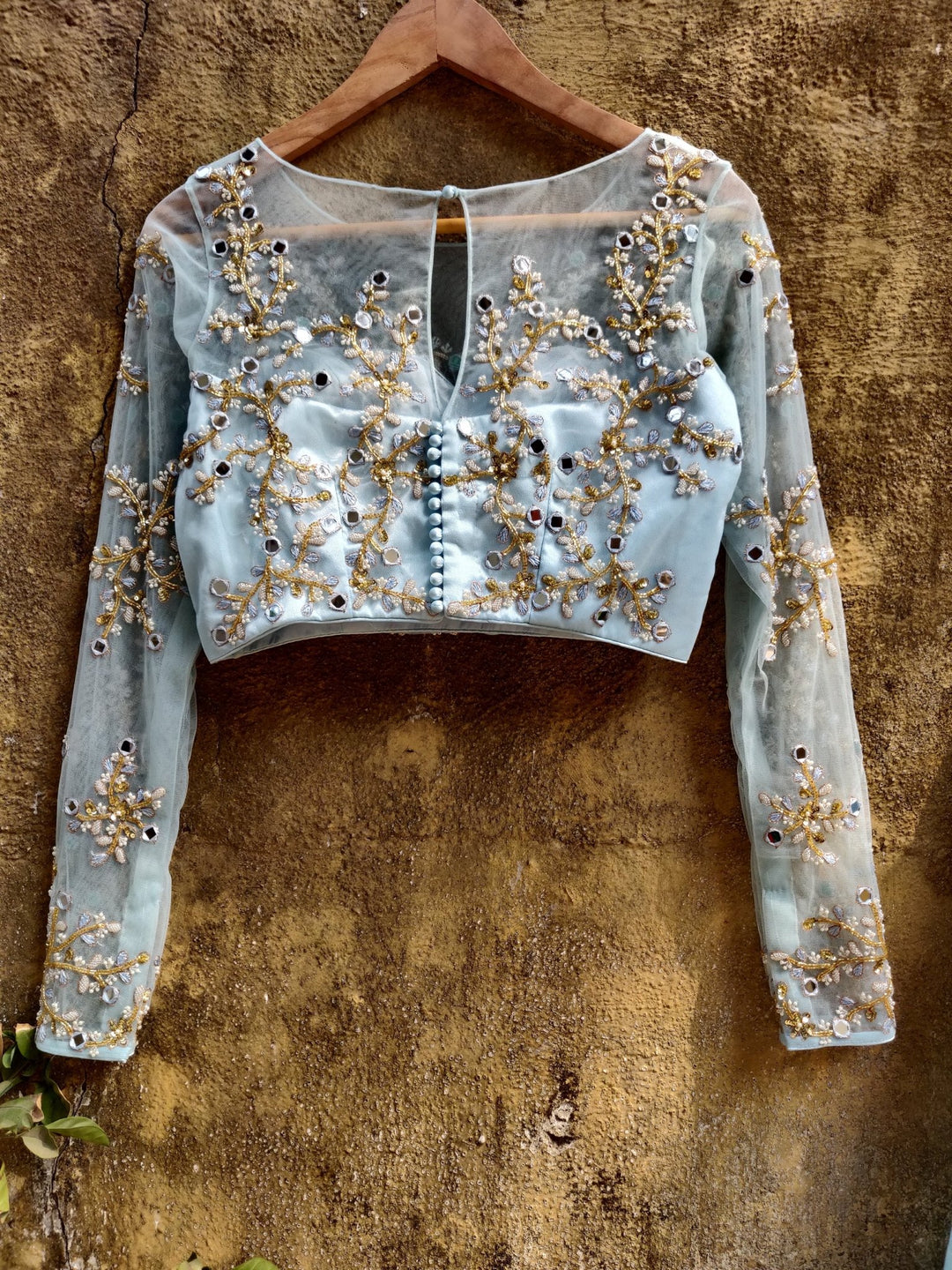 Sky Blue Silk Lehenga with Sky Blue Mirror and ThreadWork Blouse Priti Sahni - Fabilicious Fashion