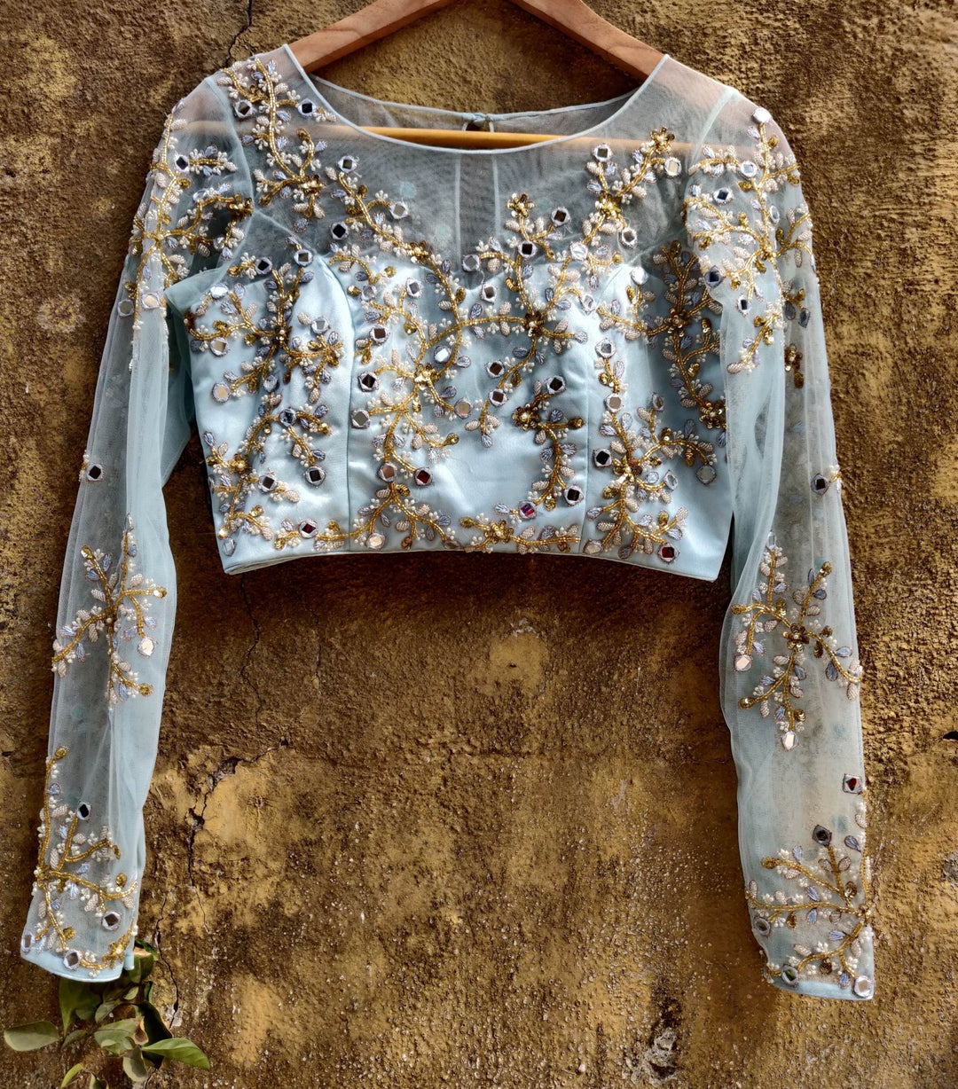 Sky Blue Silk Lehenga with Sky Blue Mirror and ThreadWork Blouse Priti Sahni - Fabilicious Fashion