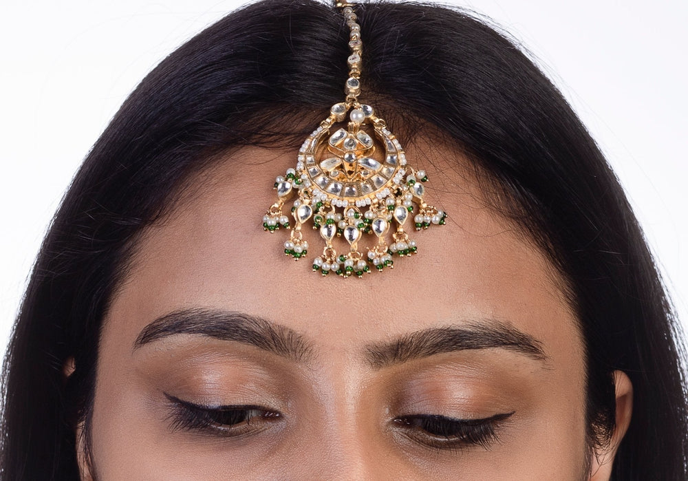 Small Tikka With Green Hangings Riana by Shikha Jindal - Fabilicious Fashion
