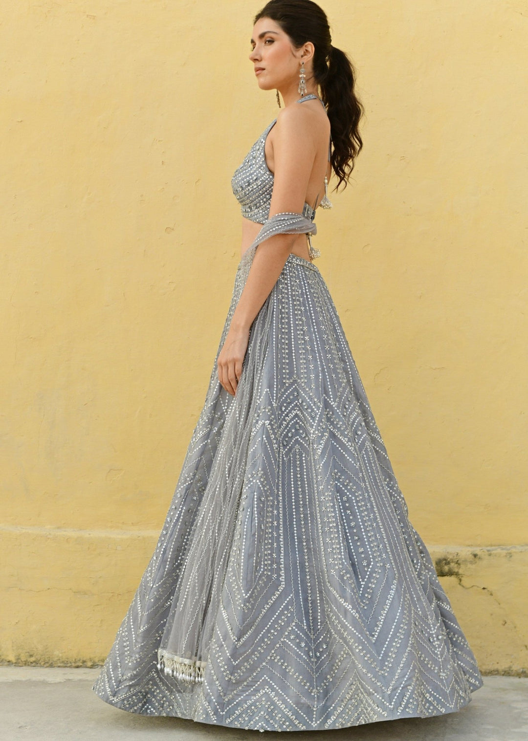 Chamee and Palak Smoky Grey Zardosi And Kundan Embroidered Lehenga SetFabilicious Fashion