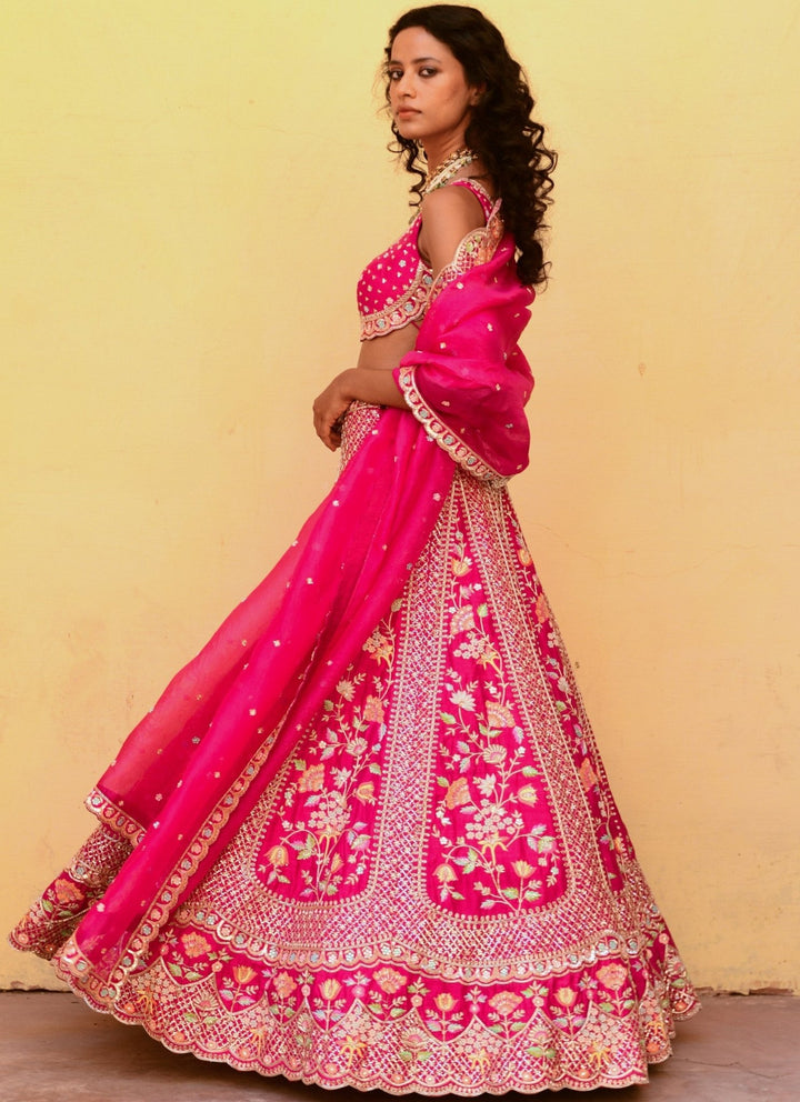 Chamee and Palak Rani Pink Zardosi And Resham Bridal Lehenga SetFabilicious Fashion