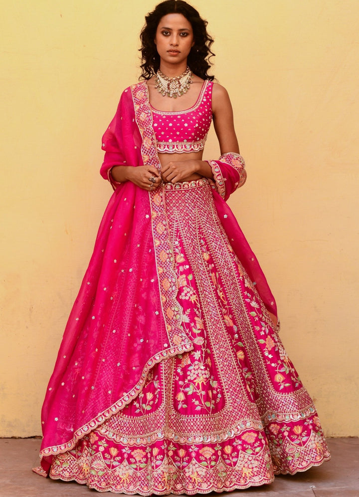 Chamee and Palak Rani Pink Zardosi And Resham Bridal Lehenga SetFabilicious Fashion