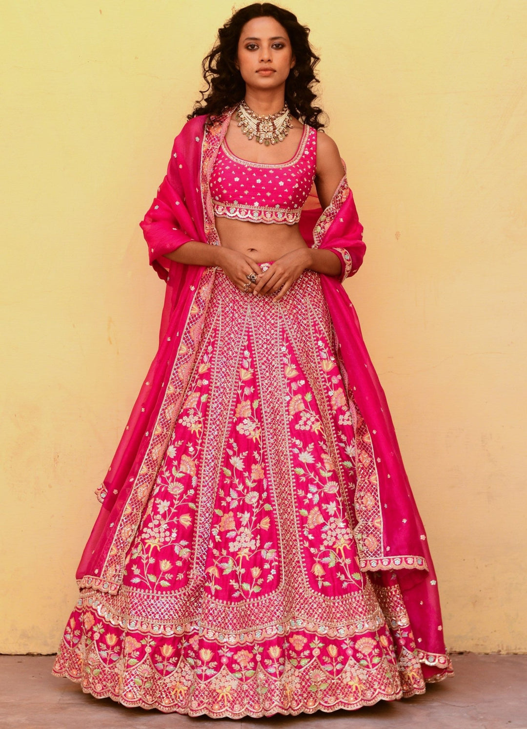 Chamee and Palak Rani Pink Zardosi And Resham Bridal Lehenga SetFabilicious Fashion