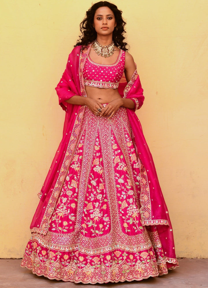 Chamee and Palak Rani Pink Zardosi And Resham Bridal Lehenga SetFabilicious Fashion