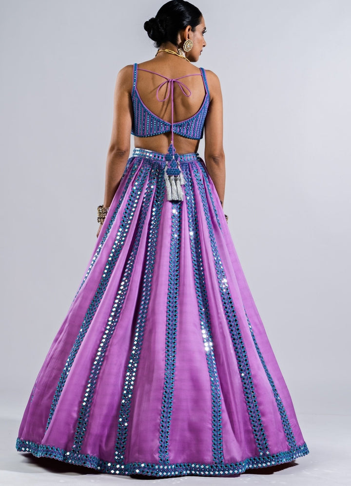 Soft Lilac Mirror Single Linear Lehenga With Strappy Mirror Blouse Vvani by Vani Vats - Fabilicious Fashion