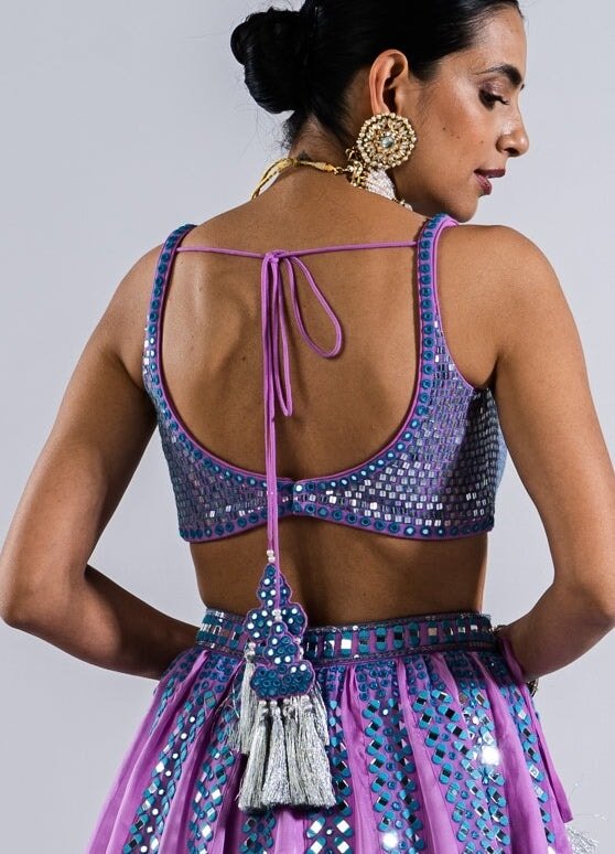 Soft Lilac Mirror Single Linear Lehenga With Strappy Mirror Blouse Vvani by Vani Vats - Fabilicious Fashion
