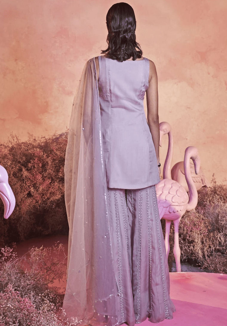 Soft Lilac Organza Embroidered Sharara Set Parul Gandhi - Fabilicious Fashion