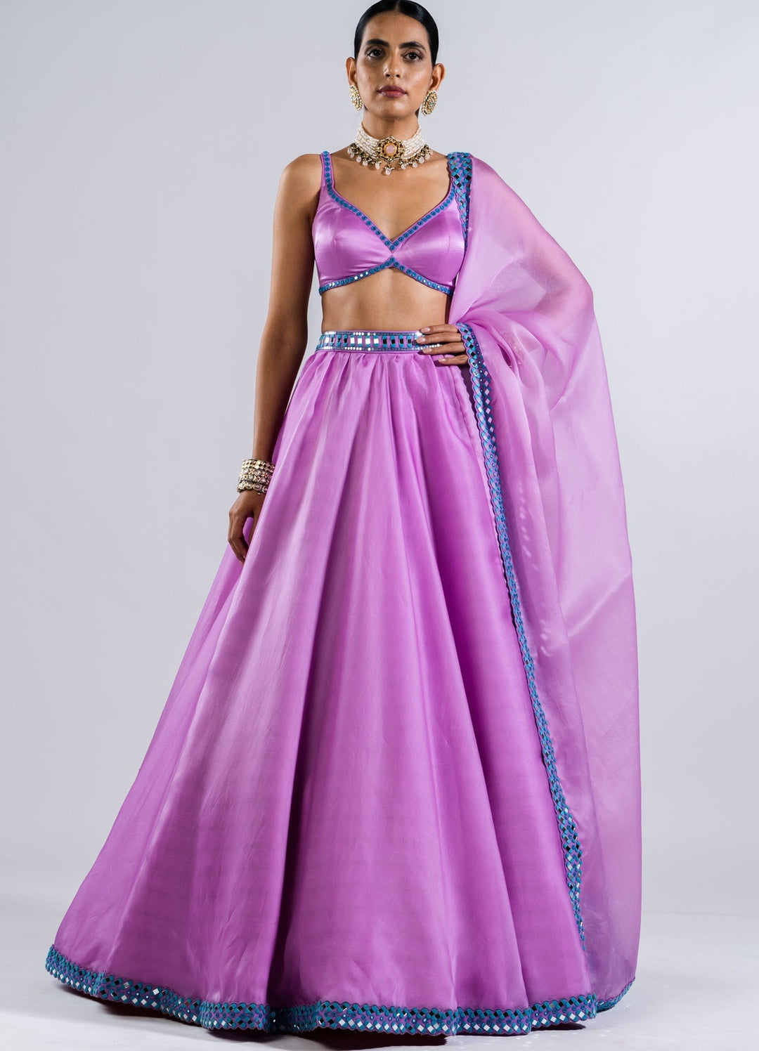 Soft Lilac Satin Organza Lehenga Set Vvani by Vani Vats - Fabilicious Fashion