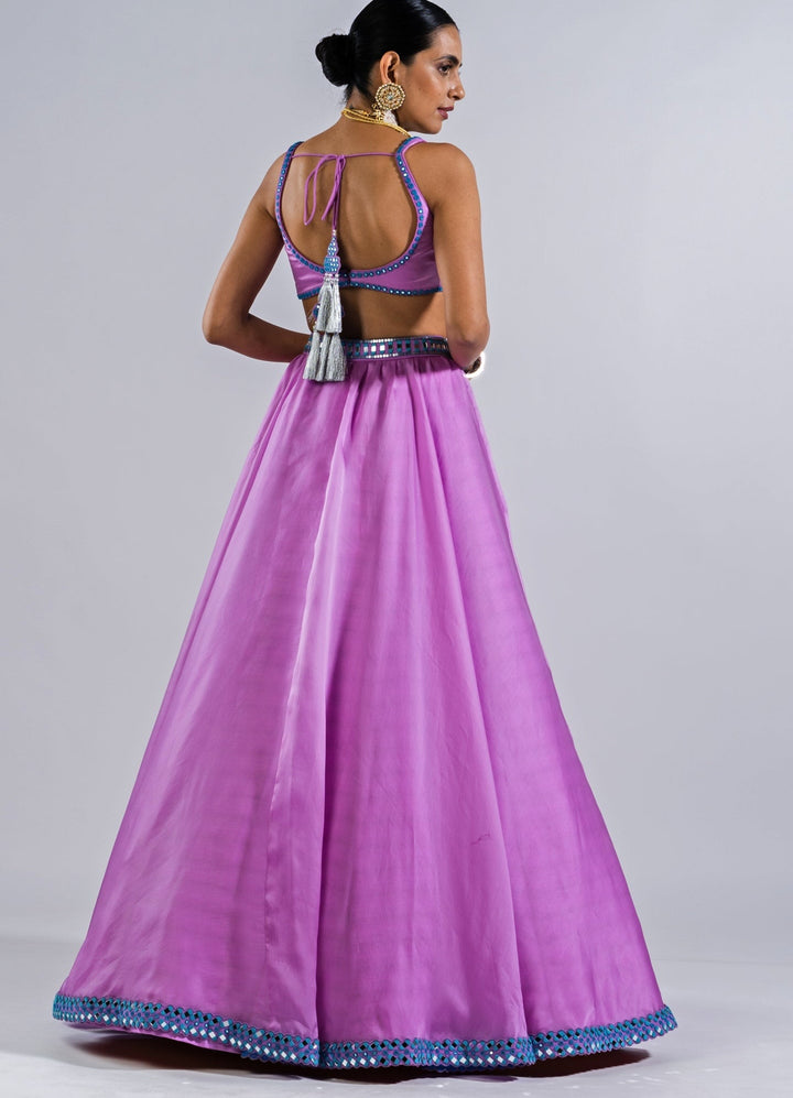 Soft Lilac Satin Organza Lehenga Set Vvani by Vani Vats - Fabilicious Fashion