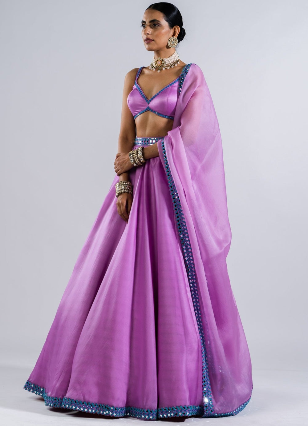 Soft Lilac Satin Organza Lehenga Set Vvani by Vani Vats - Fabilicious Fashion