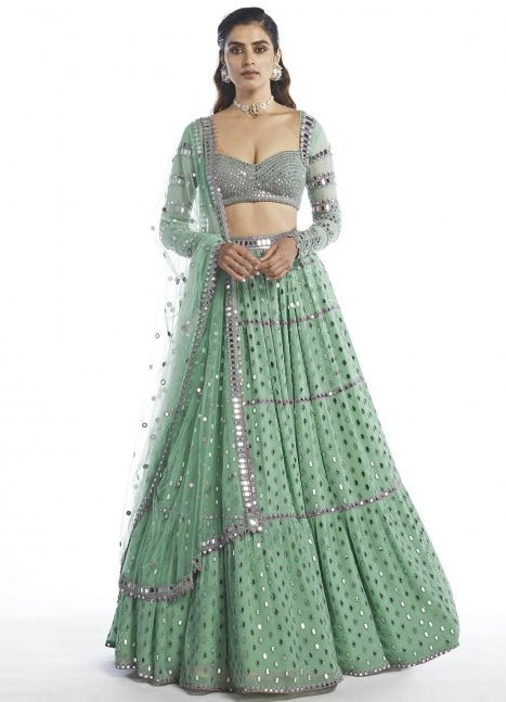 Soft Mint Tiered Lehenga Set Vvani by Vani Vats - Fabilicious Fashion
