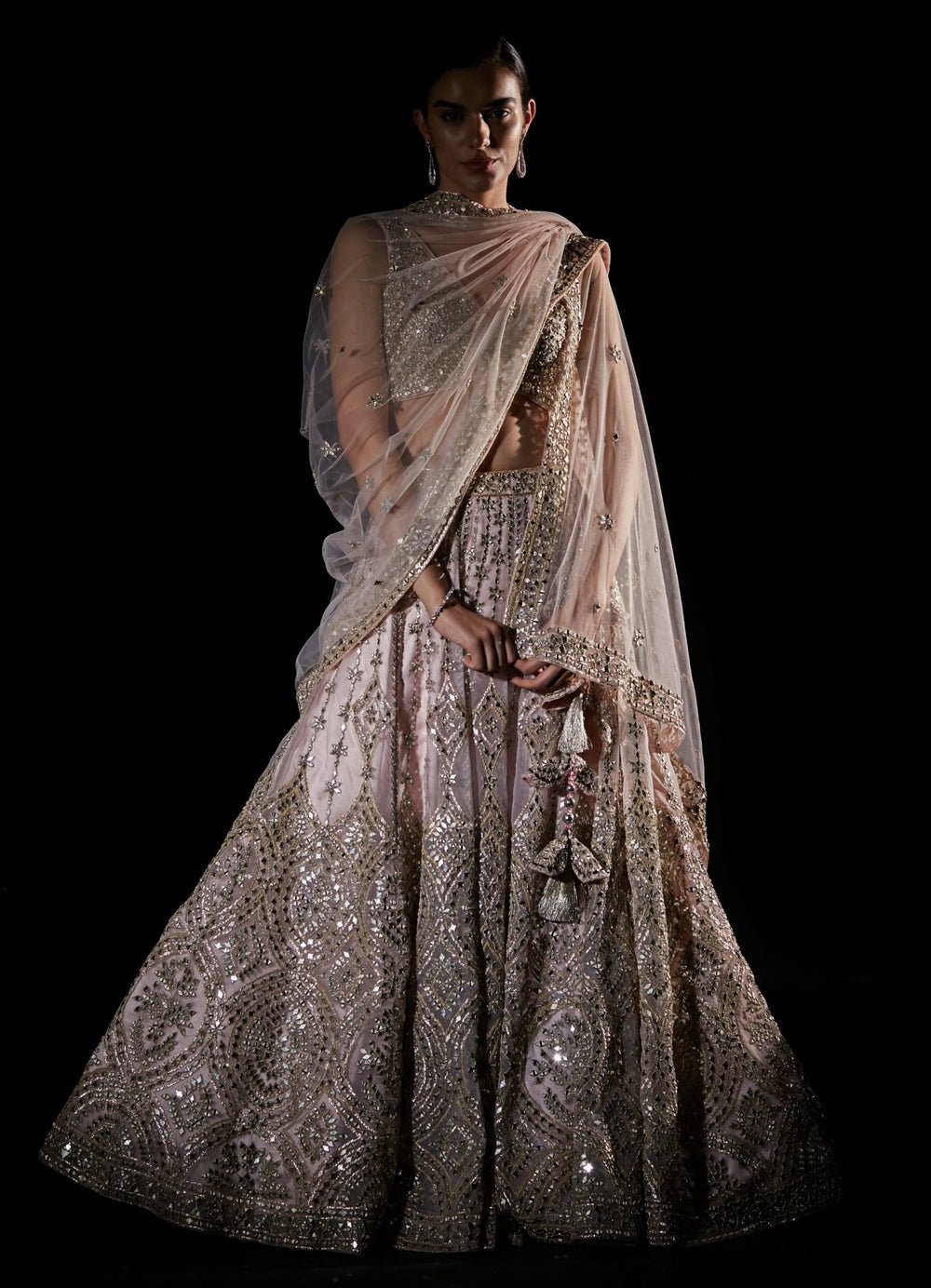 Soft Peach Organza Mirrorwork Lehenga Set Angad Singh - Fabilicious Fashion