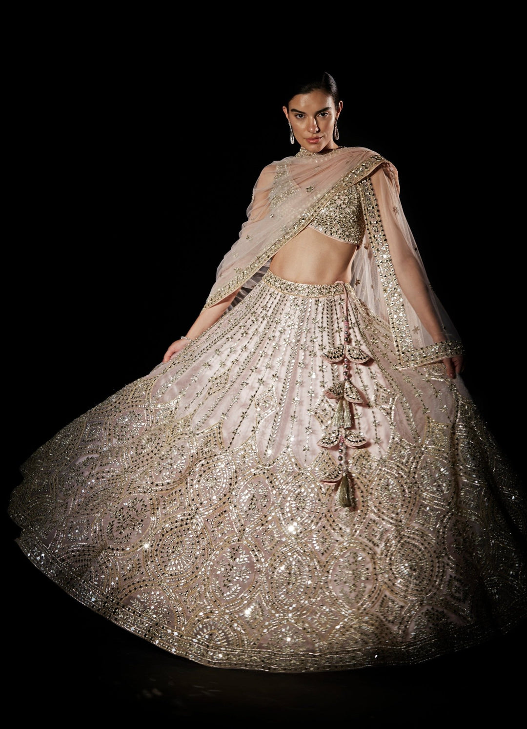 Soft Peach Organza Mirrorwork Lehenga Set Angad Singh - Fabilicious Fashion