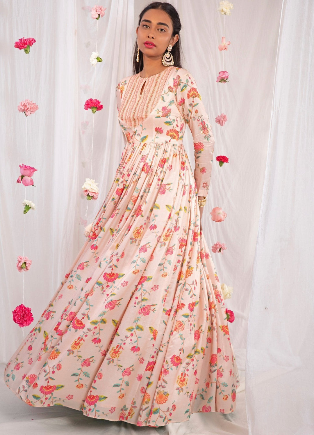 Soft Pink Printed Anarkali Set Esha Koul - Fabilicious Fashion