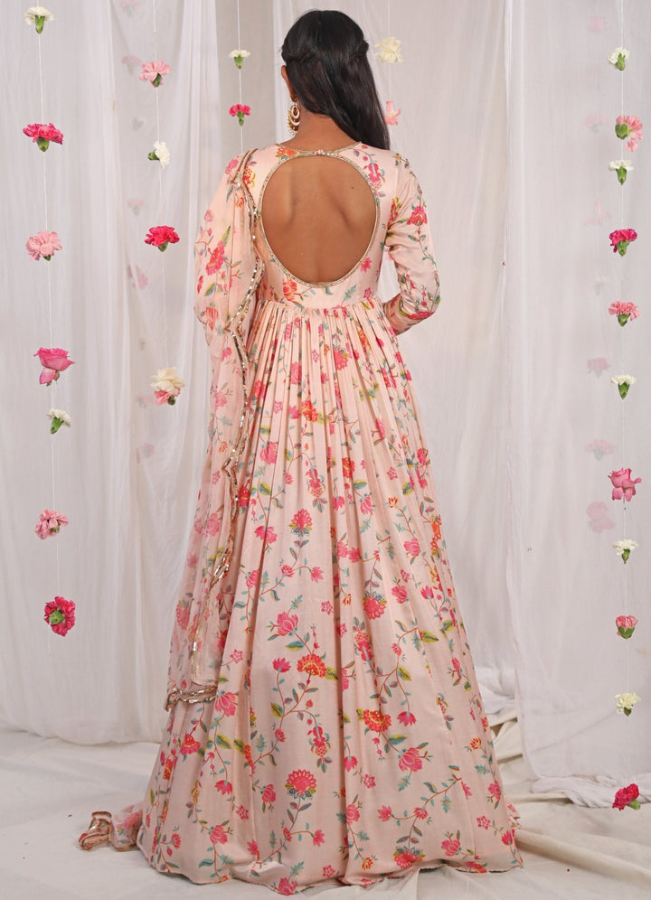 Soft Pink Printed Anarkali Set Esha Koul - Fabilicious Fashion