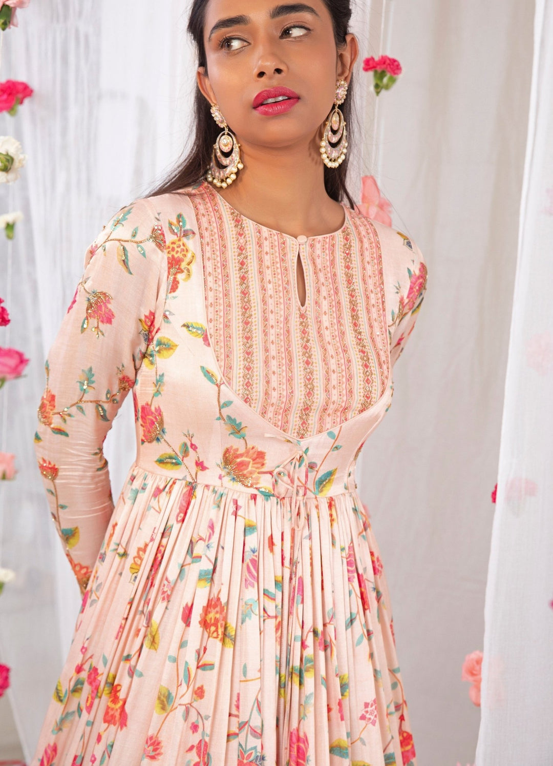 Soft Pink Printed Anarkali Set Esha Koul - Fabilicious Fashion