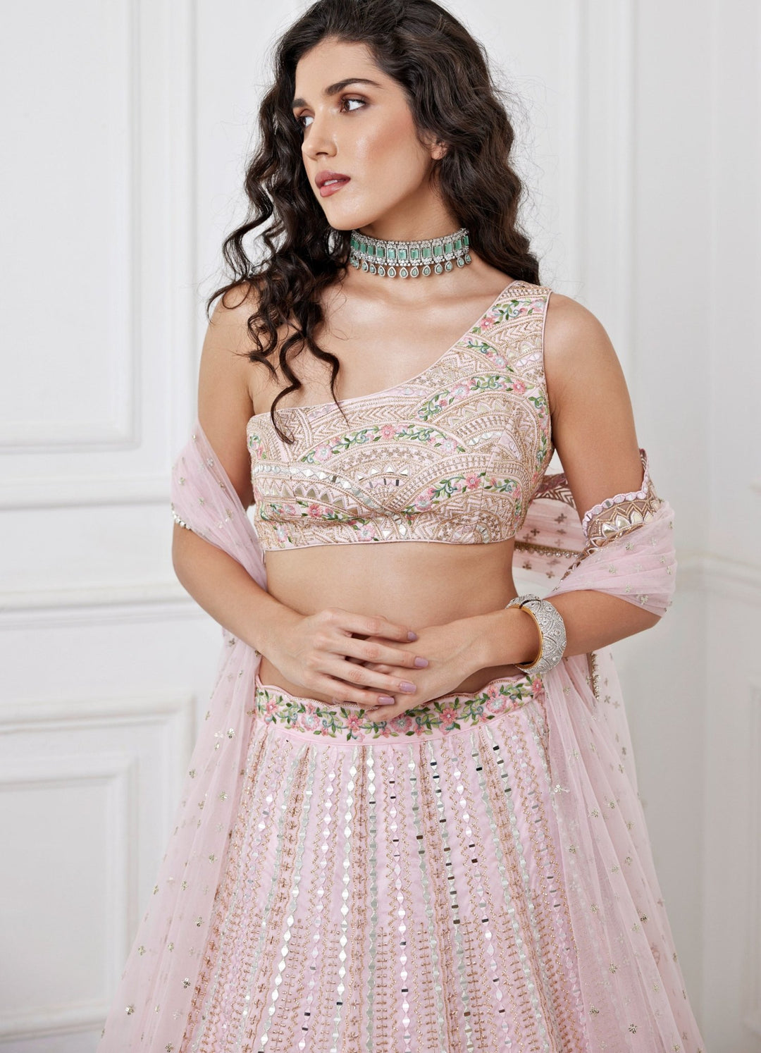 Soft Pink Resham Embroidered Lehenga Chamee and Palak - Fabilicious Fashion
