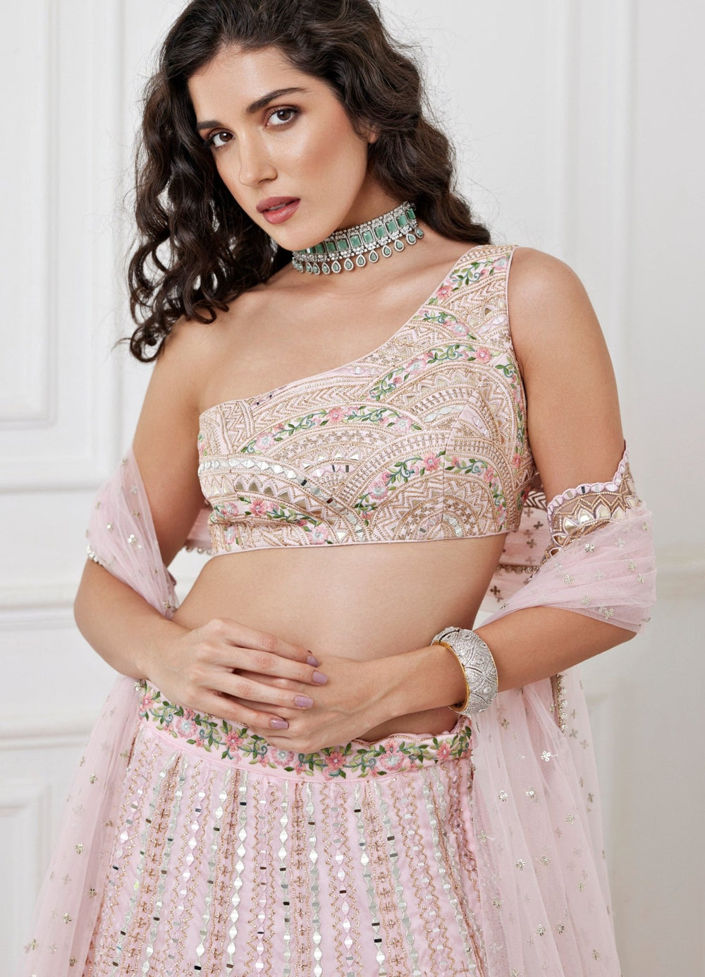 Soft Pink Resham Embroidered Lehenga Chamee and Palak - Fabilicious Fashion