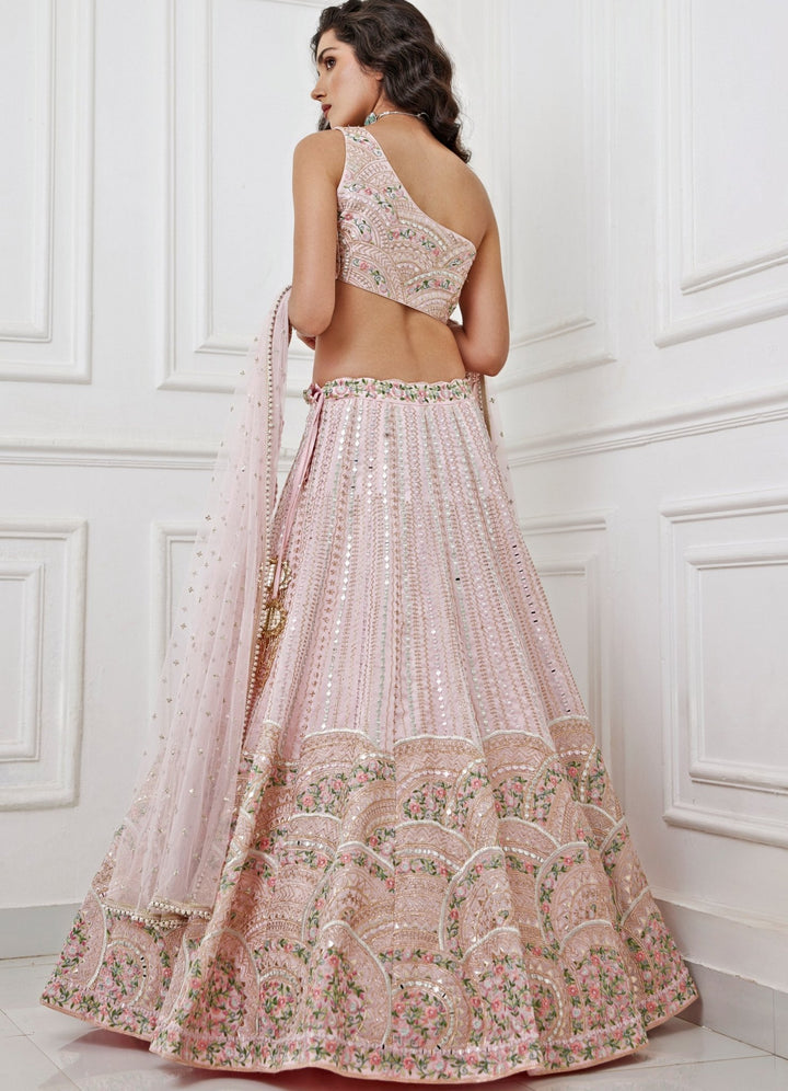 Soft Pink Resham Embroidered Lehenga Chamee and Palak - Fabilicious Fashion