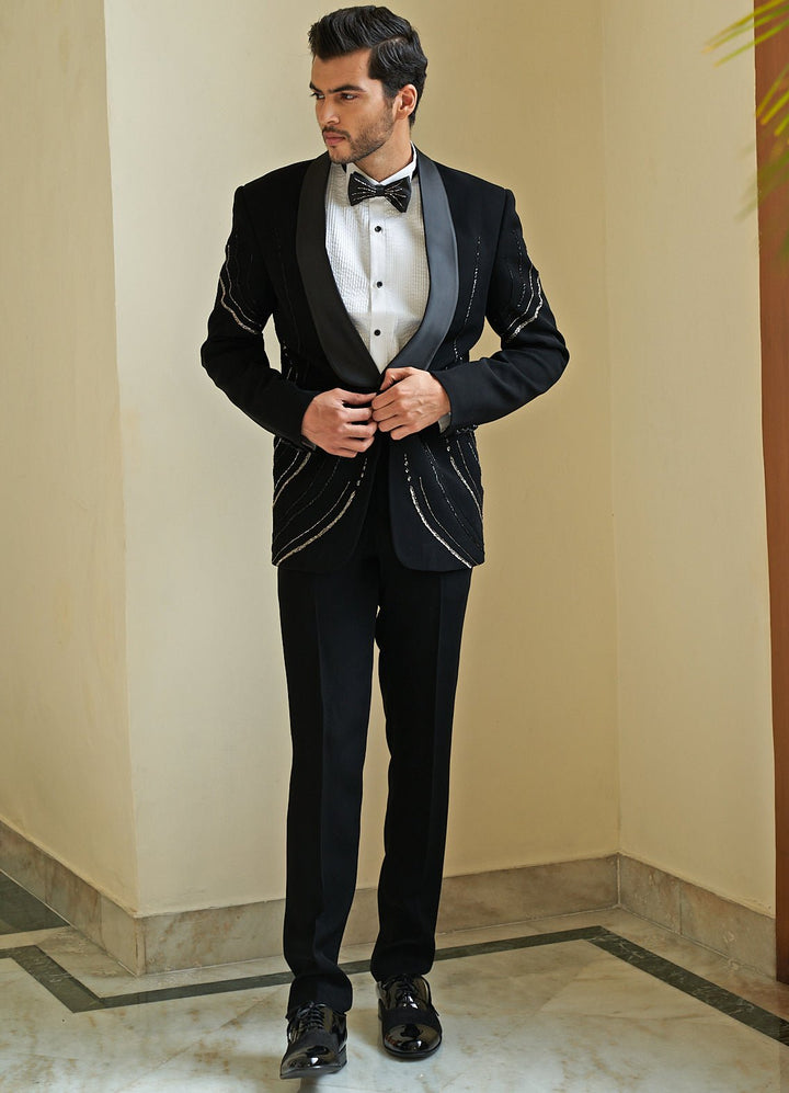 Soul Black Tuxedo Set Contrast by Parth - Fabilicious Fashion