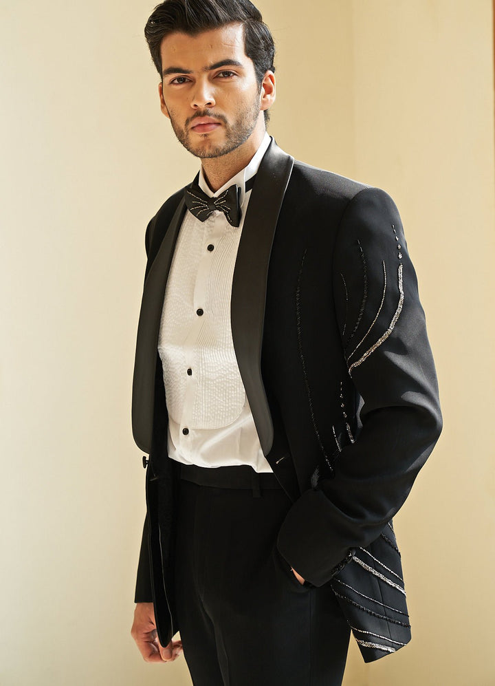 Soul Black Tuxedo Set Contrast by Parth - Fabilicious Fashion