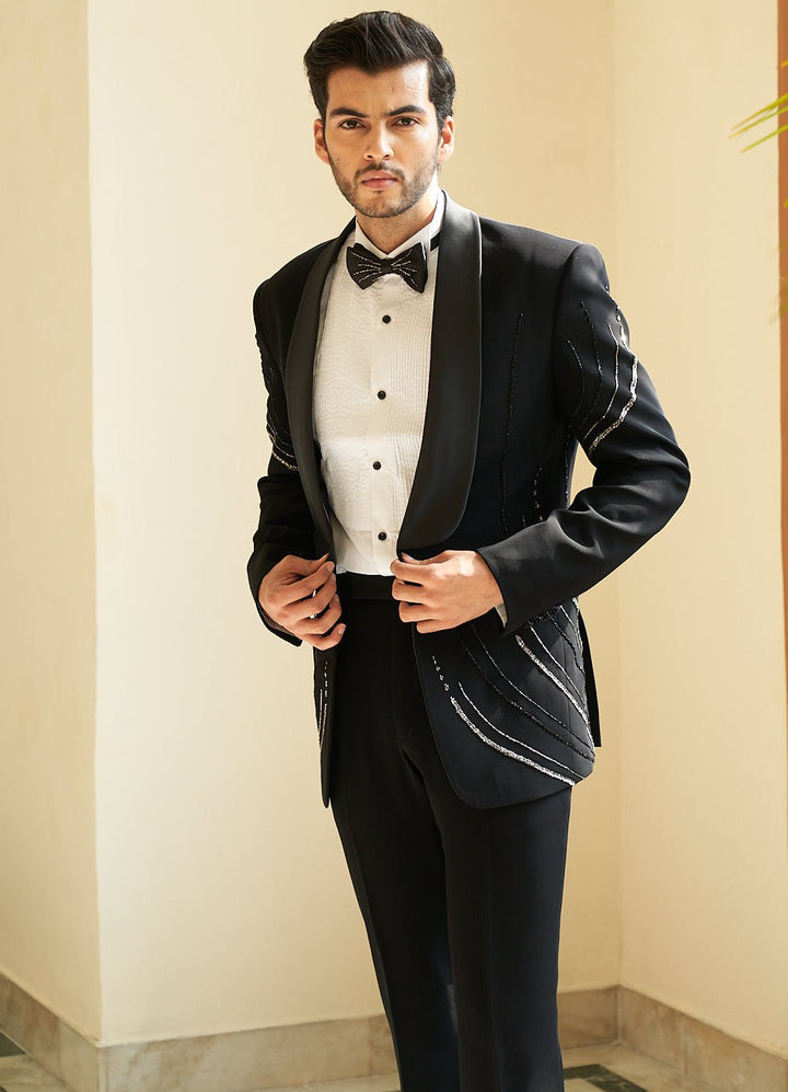 Soul Black Tuxedo Set Contrast by Parth - Fabilicious Fashion