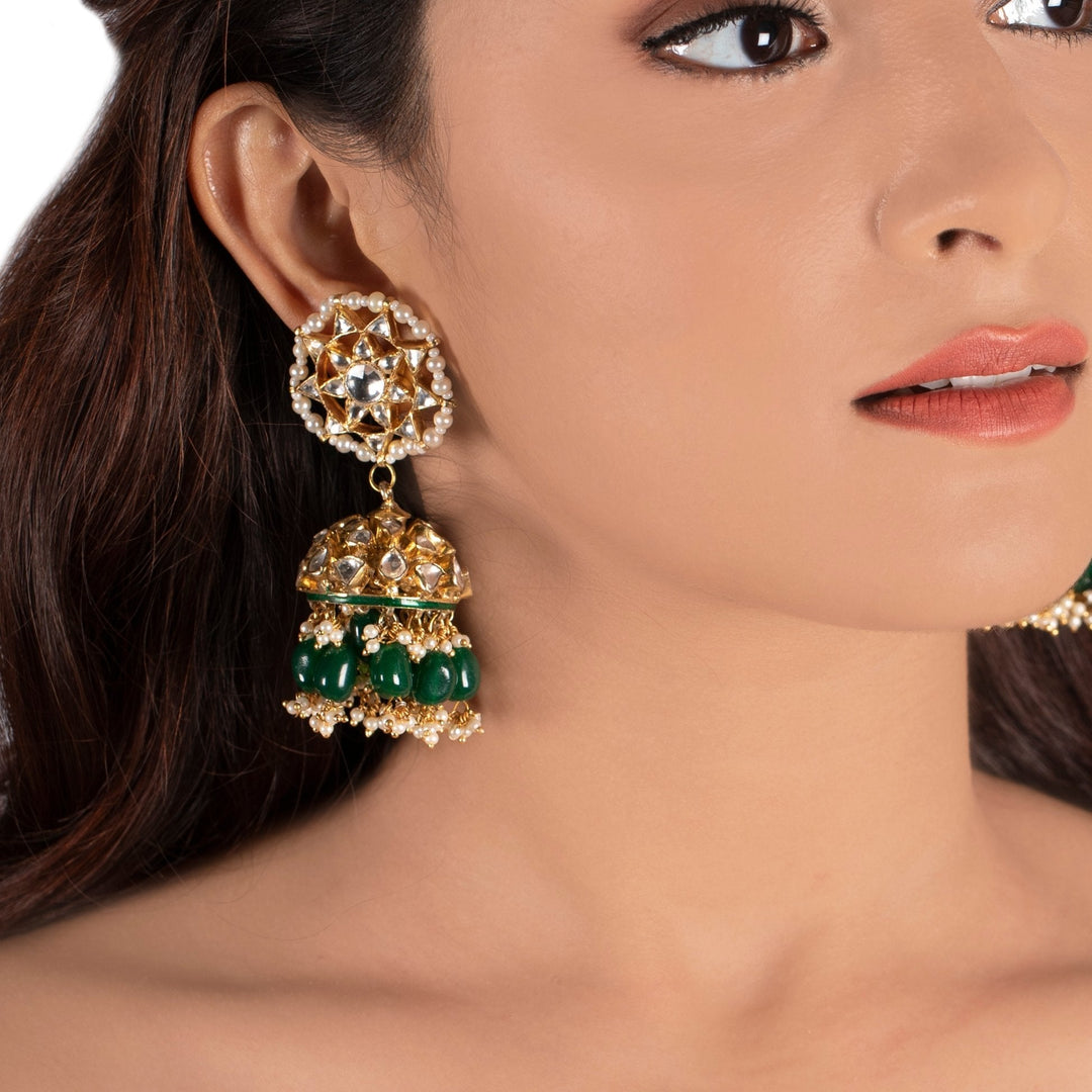 Square Design Necklace Hanging With Big Dark Green Beads Riana by Shikha Jindal - Fabilicious Fashion