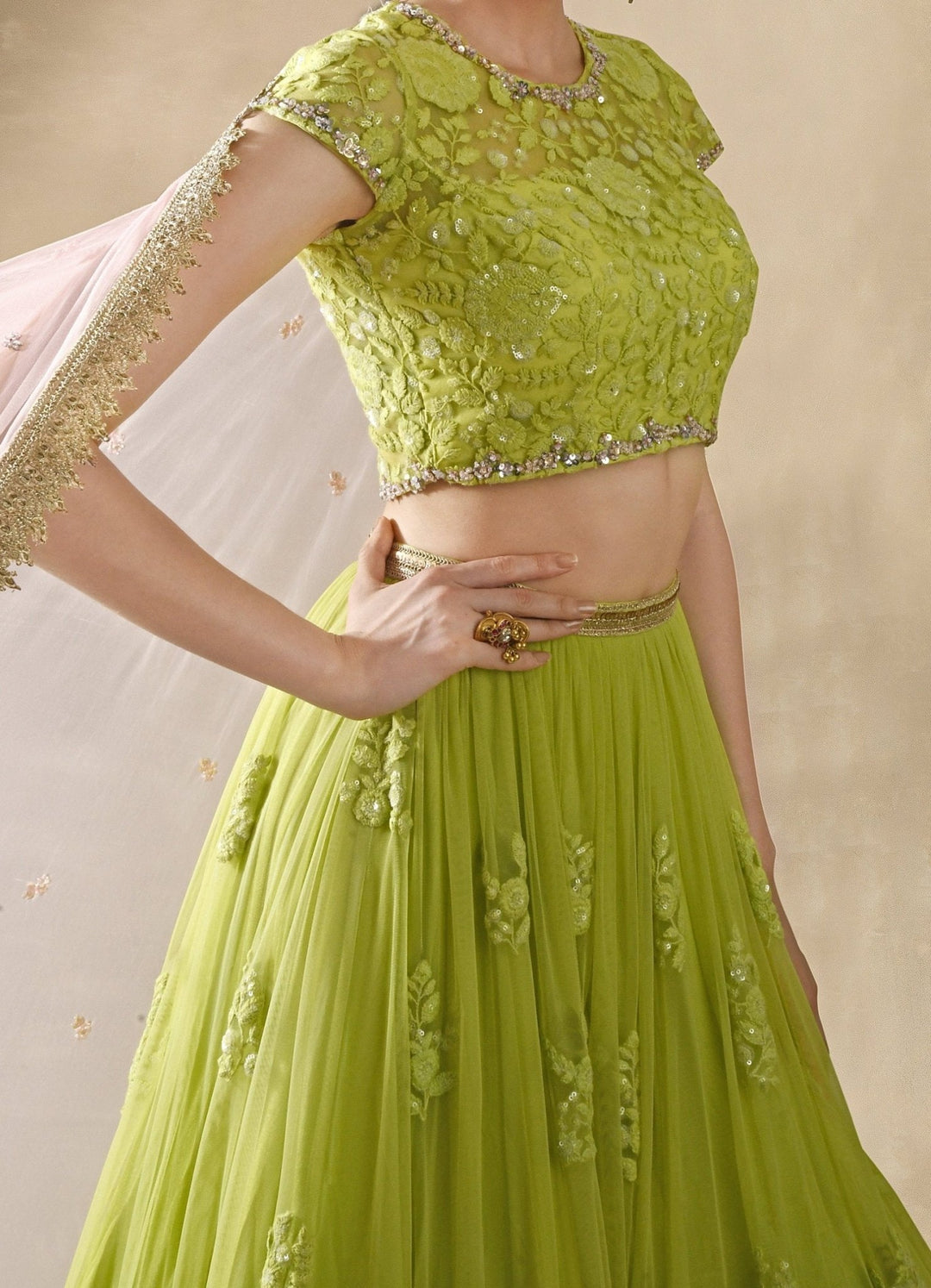 Starflower Lime Green Lehenga Set Renee - Fabilicious Fashion