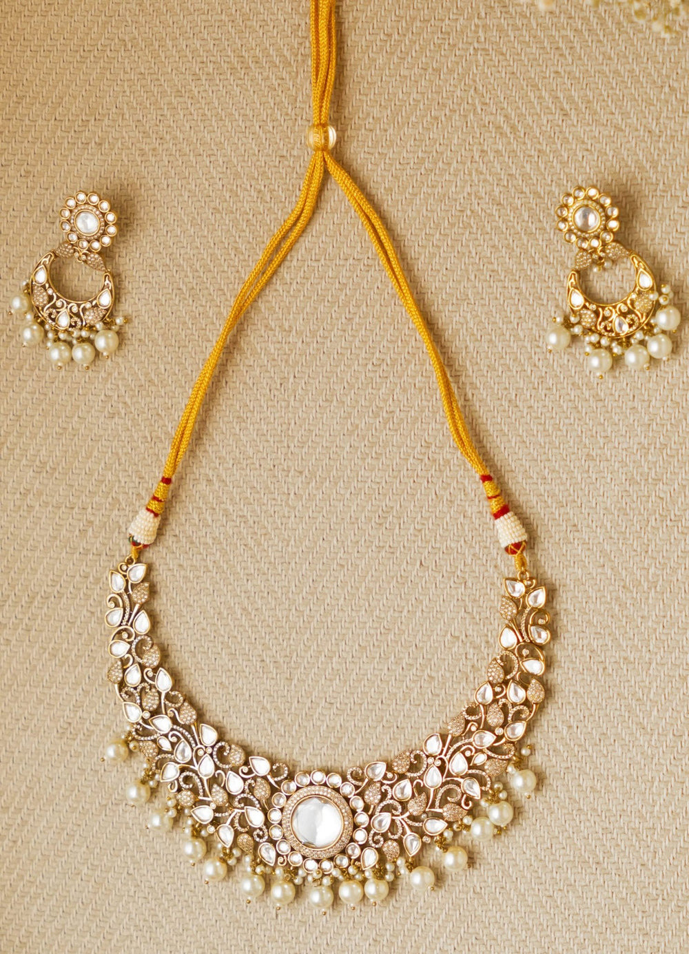 Statement Polki Stone Earrings and Necklace Set Zevar by Geeta - Fabilicious Fashion