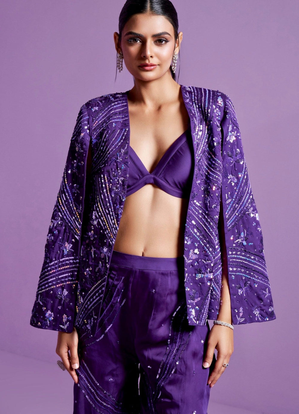 Striking Purple Jacket And Pant Set Parul Gandhi - Fabilicious Fashion